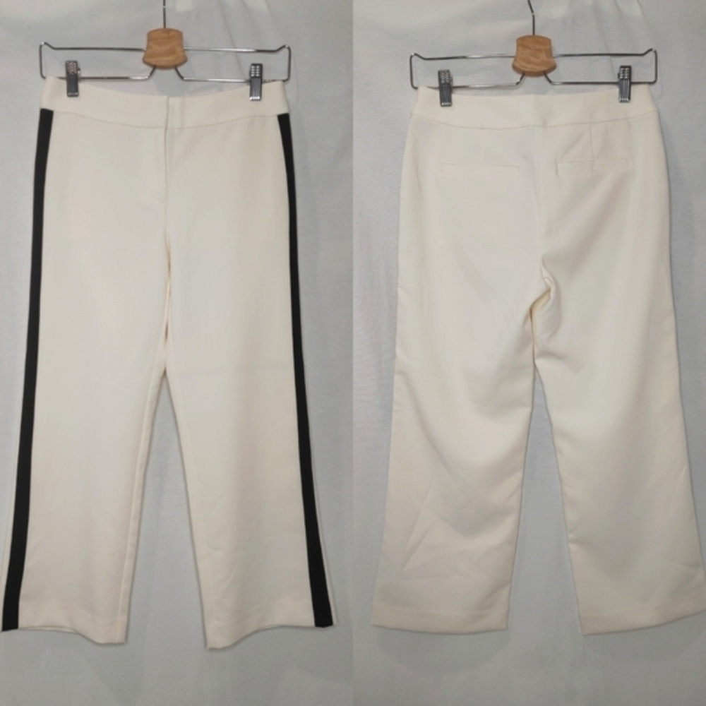 Loft Trouser Pants Wide Straight Ankle Tuxedo Style Cream Black 00P 00 Petite